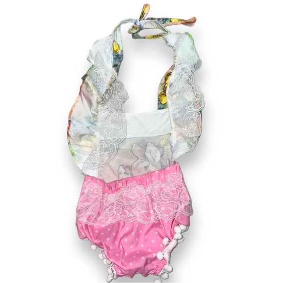 NEW Infant Girls Easter Rabbit Romper Onsie Fly Sleeve Ruffles Backless Bodysuit - Picture 5 of 5